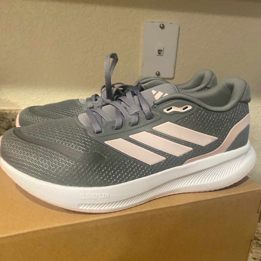 Adidas Gray and Pink Sneakers with Mesh Upper and Cushioned Heel